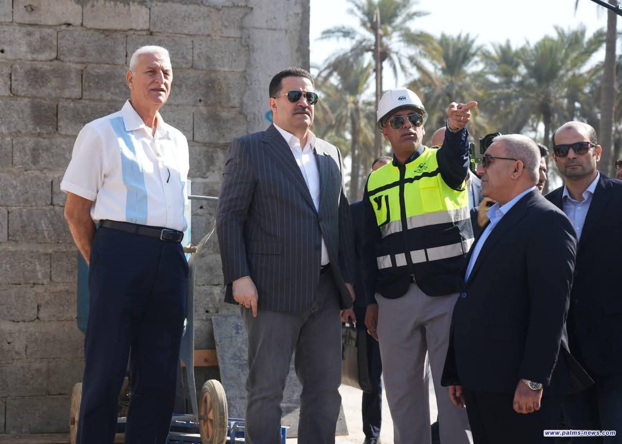 السوداني يجري جولة لمتابعة تقدم العمل في مشروع جسر غزّة العابر على نهر دجلة.